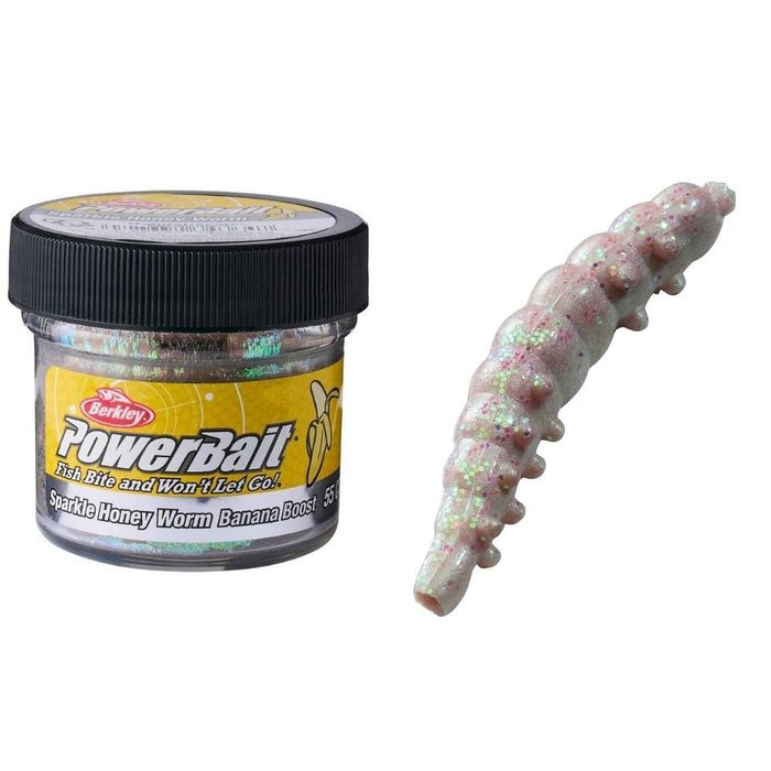 BERKLEY PowerBait Soft Lure Sparkle HONEY WORM Banana Boost 25mm