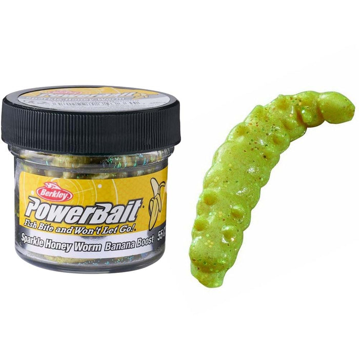 BERKLEY PowerBait Soft Lure Sparkle HONEY WORM Banana Boost 25mm