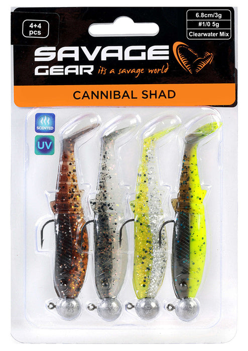 Savage Gear CANNIBAL SHAD MIX 10cm 9g + 10g jig head pack/4pcs